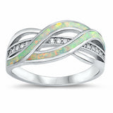 Weave Ring Crisscross Created Opal Simulated Round Cubic Zirconia 925 Sterling Silver Choose Color