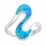 Fashion Wave Design Ring Lab Created Opal 925 Sterling Silver (22mm)