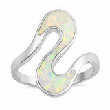 Fashion Wave Design Ring Lab Created Opal 925 Sterling Silver (22mm)