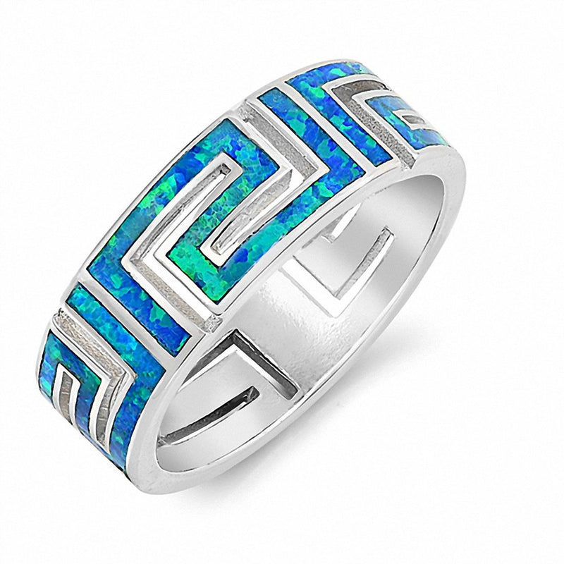 Greek Key Ring Blue Opal