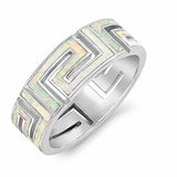 Greek Key Ring White Opal