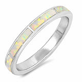 Silver Band Ring Created Opal 925 Sterling Silver Choose Color (3mm)