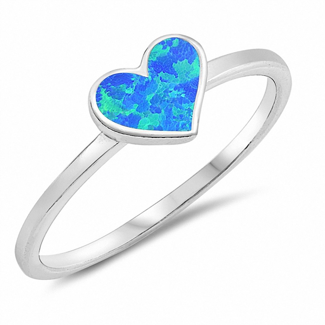 Solitaire Heart Ring Created Opal 925 Sterling Silver Choose Color
