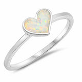Solitaire Heart Ring Created Opal 925 Sterling Silver Choose Color