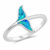 Whale Tail Ring Band Created Opal 925 Sterling Silver Choose Color