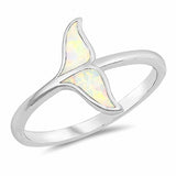 Whale Tail Ring Band Created Opal 925 Sterling Silver Choose Color
