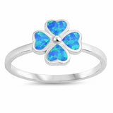 Clover Leaf Plumeria Ring Created Opal 925 Sterling Silver