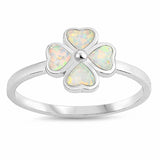 Clover Leaf Plumeria Ring Created Opal 925 Sterling Silver