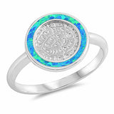 Ancient Writing Round Created Opal 925 Sterling Silver