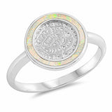 Ancient Writing Round Created Opal 925 Sterling Silver