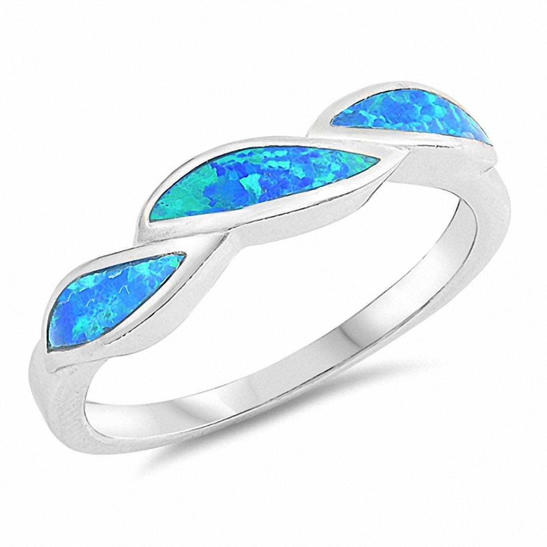 Fashion Band Silver Ring Lab Created Opal 925 Sterling Silver