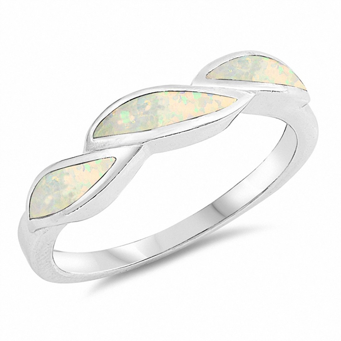 Fashion Band Silver Ring Lab Created Opal 925 Sterling Silver