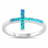 Sideways Cross Ring Lab Created Opal 925 Sterling Silver