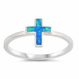 Cross Ring Created Opal 925 Sterling Silver Choose Color