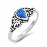 Teardrop Pear Filigree Design Lab Created Opal 925 Sterling Silver Choose Color