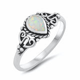 Filigree Design Teardrop Pear Created White Opal 925 Sterling Silver