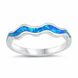 Wavy Design Band Ring Created Opal 925 Sterling Silver