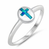 Cross Ring Lab Created Opal 925 Sterling Silver (13mm)