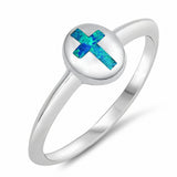 Cross Ring Lab Created Opal 925 Sterling Silver (13mm)