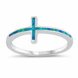 Sideways Cross Ring Created Opal 925 Sterling Silver Choose Color