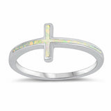 Sideways Cross Ring Created Blue Opal 925 Sterling Silver Choose Color