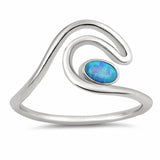 Wave Ring Oval Lab Created Opal 925 Sterling Silver  (11mm)