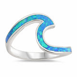 Beachy Ocean Summer Wave Ring Lab Created Opal 925 Sterling Silver (13mm)
