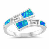 Greek Key Band Ring Lab Created Opal 925 Sterling Silver Choose Color