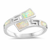 Greek Key Band Ring Lab Created Opal 925 Sterling Silver Choose Color