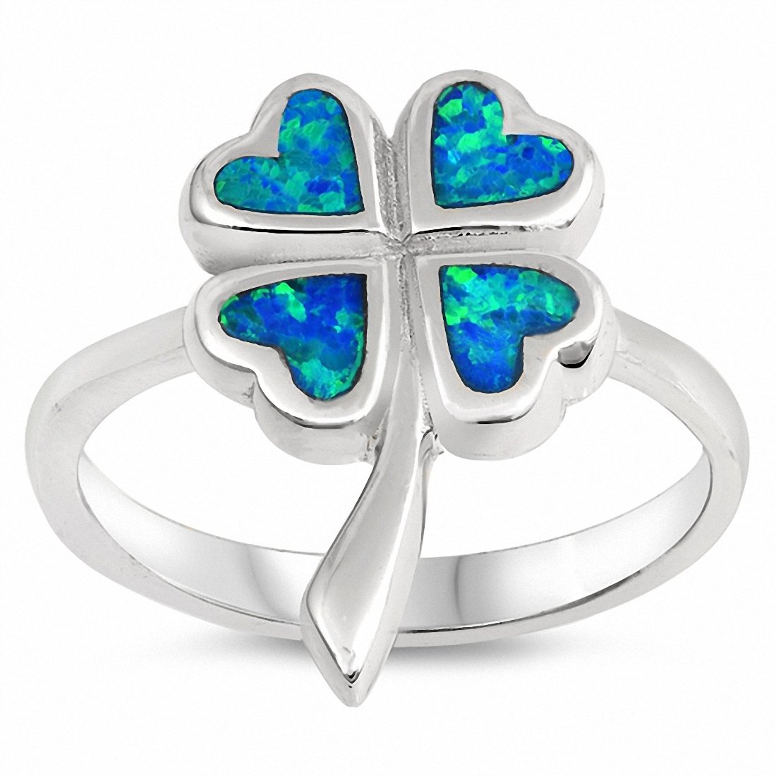 Clover Leaf Flower Ring Lab Created Opal 925 Sterling Silver
