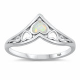 Chevron Midi V Ring Heart Created Opal Solid 925 Sterling Silver