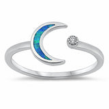 Moon Ring Created Opal Solid 925 Sterling Silver