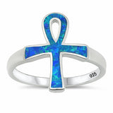 Ankh Ring Lab Created Opal Solid 925 Sterling Silver (18 mm)