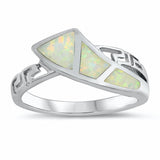 Greek Key Ring Band Lab Created Opal 925 Sterling Silver (7 mm)