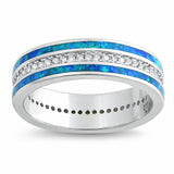 Eternity Style Band Ring Created Opal Round Cubic Zirconia 925 Sterling Silver Choose Color