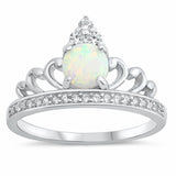 Half Eternity Crown Ring Created Opal Round Cubic Zirconia 925 Sterling Silver Choose Color