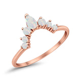 Curved Band Thumb Rings Pear Lab Created Opal Cubic Zirconia 925 Sterling Silver