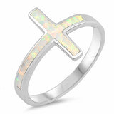 Sideways Cross Ring Lab Created Opal 925 Sterling Silver