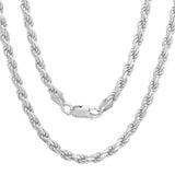 2.5MM 050 Rhodium Plated Rope Chain .925 Sterling Silver Length 