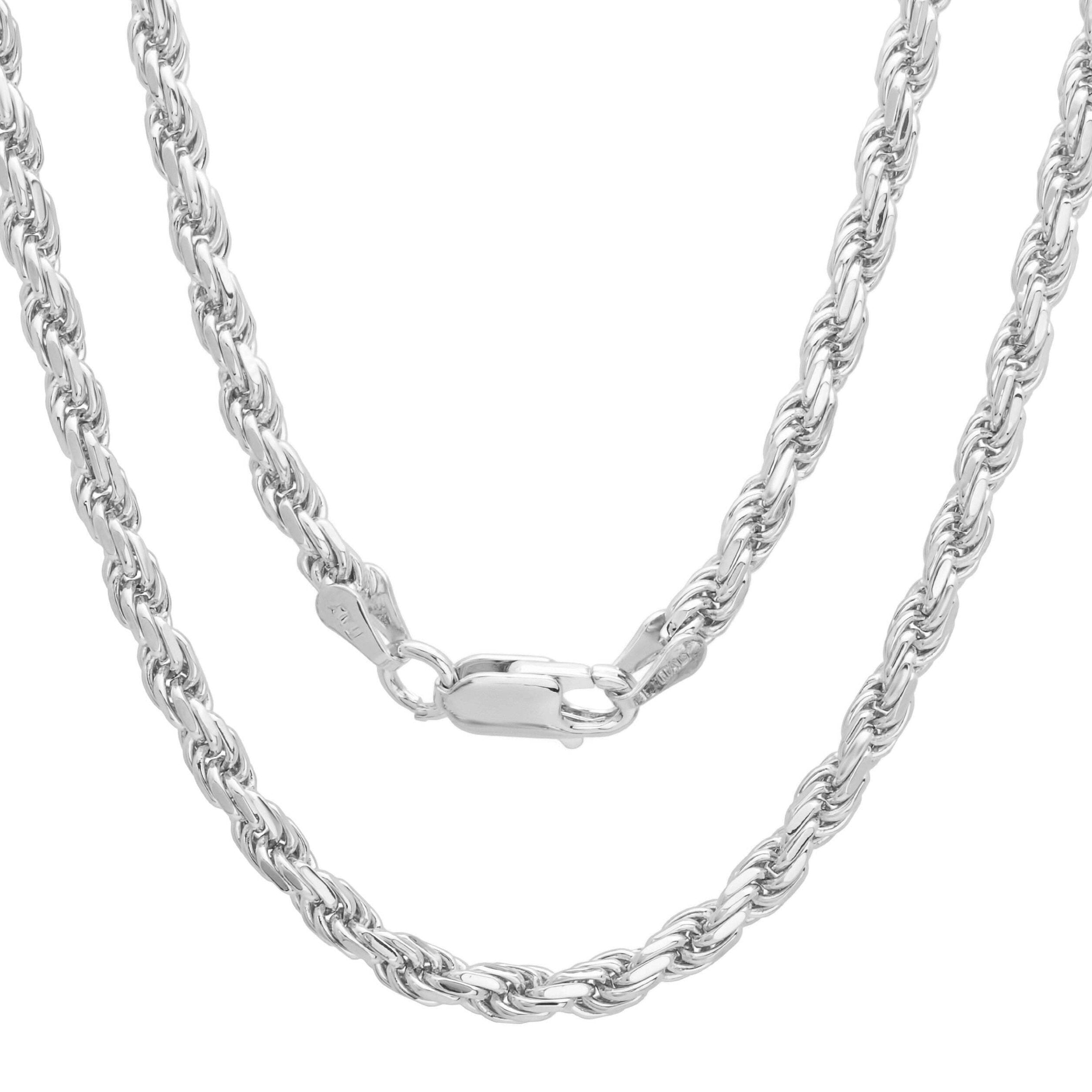 5MM 100 Rhodium Plated Rope Chain .925 Sterling Silver Length "8-28" Inches