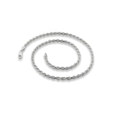 4MM 080 Rhodium Plated Rope Chain .925 Sterling Silver Length "8-28" Inches