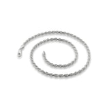 5MM 100 Rhodium Plated Rope Chain .925 Sterling Silver Length "8-28" Inches