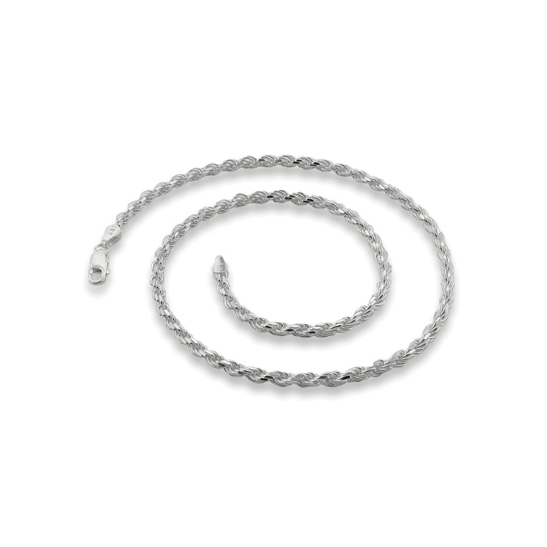1.2MM 025 Rhodium Plated Rope Chain .925 Sterling Silver Length "16-30" Inches