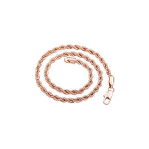 1.2MM 025 Rose Gold Loose Rope Chain .925 Sterling Silver Length "16-22" Inches