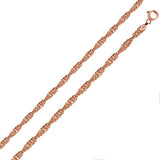 1.6MM Rose Gold Singapore Chain .925 Sterling Silver Length "16-22" Inches