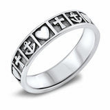 Heart Cross Band Ring 925 Sterling Silver Choose Color