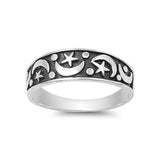 Moon Star Ring Band 925 Sterling Silver Simple Plain