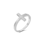 Sideways Cross Ring Band Simple Plain 925 Sterling Silver - Blue Apple Jewelry