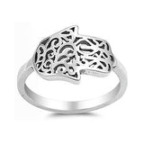 Sideways Hand of God Hamsa Ring Band 925 Sterling Silver - Blue Apple Jewelry