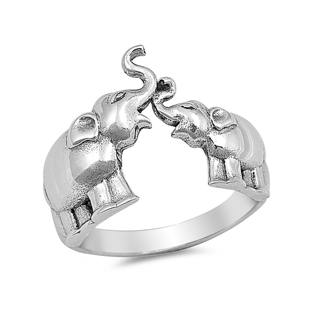 Lucky Trunk Up Elephant Ring Band 925 Sterling Silver Elephants
